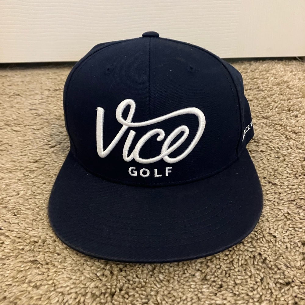 Vice Golf Navy Blue & White Hat Adjustable Snapback Cap 100% Cotton